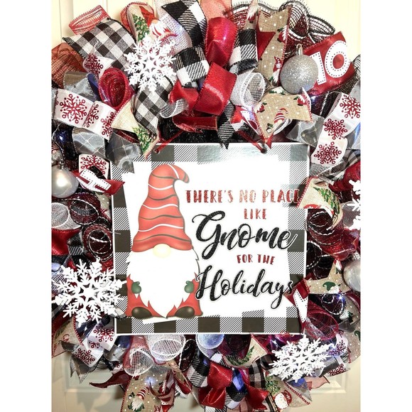 Handmade Christmas Gnome for the Holidays Ribbon Door Wreath 26 ins LED XLW7 - Picture 9 of 11